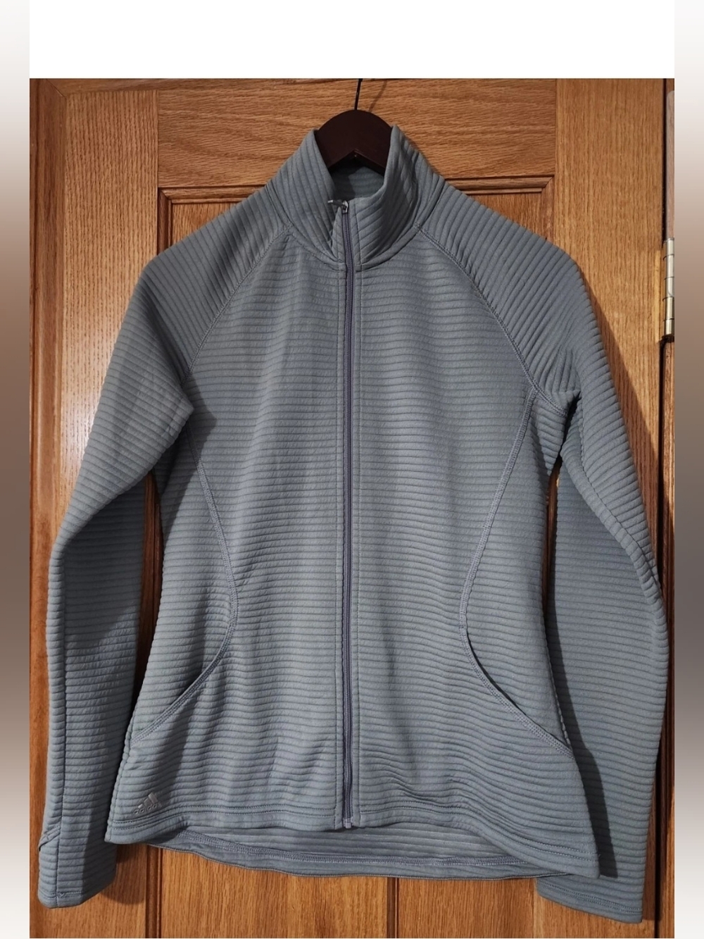 Adidas Golf Essential Women's Gray Performance Ribbed Sweater Jacket Sz S Active